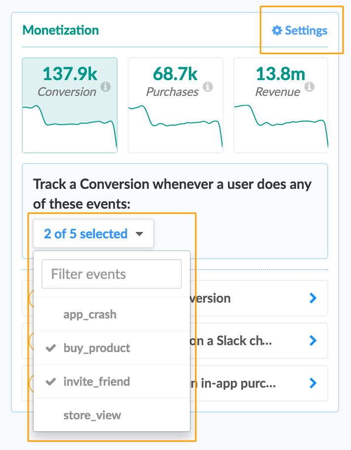 Track a Conversion whenever a user does any of these events